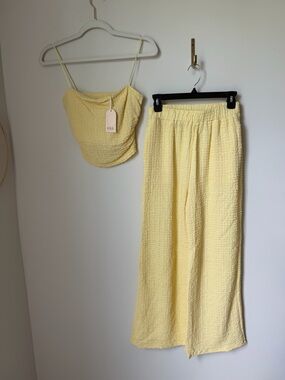 Viral Good luck gem Yellow tube crop top and wide leg pant Two-Piece Set